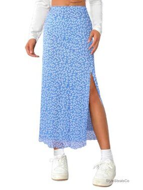 Women's Mesh Slit High Waisted Long Maxi Skirt